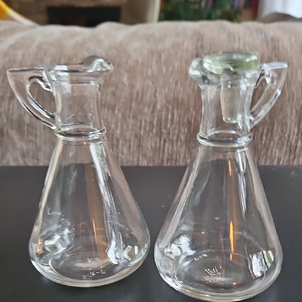 Anchor Hocking Cruet Set Clear Glass Oil And Vinegar Cruets Vintage